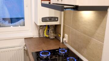 Fridge, microwave, oven, coffee/tea maker