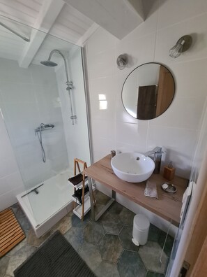 Hair dryer, towels, toilet paper