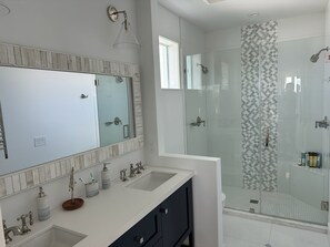 Hair dryer, bidet, towels, soap