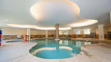 Indoor pool, seasonal outdoor pool, sun loungers, lifeguards on site