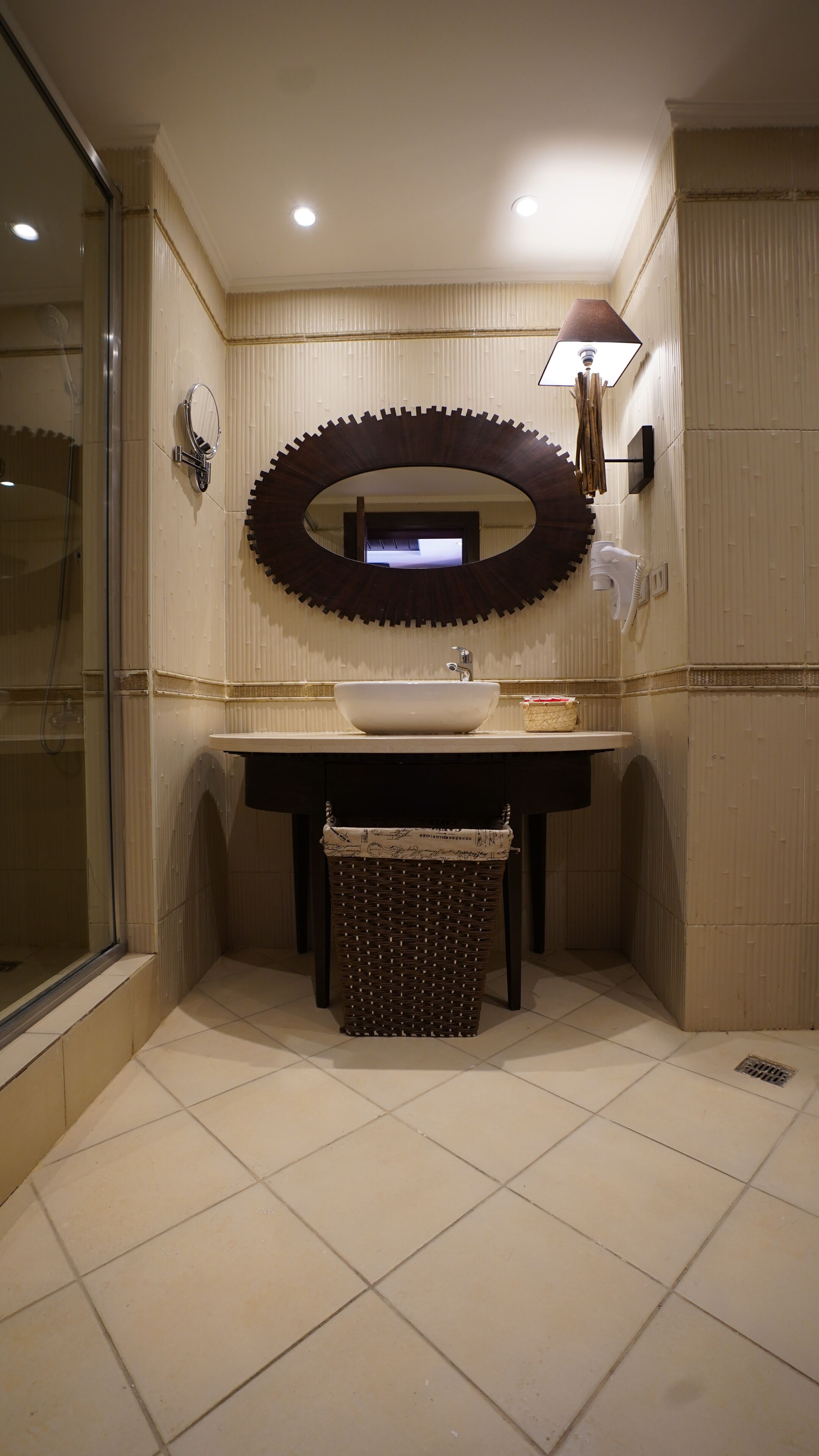 hair dryer, slippers, towels, soap