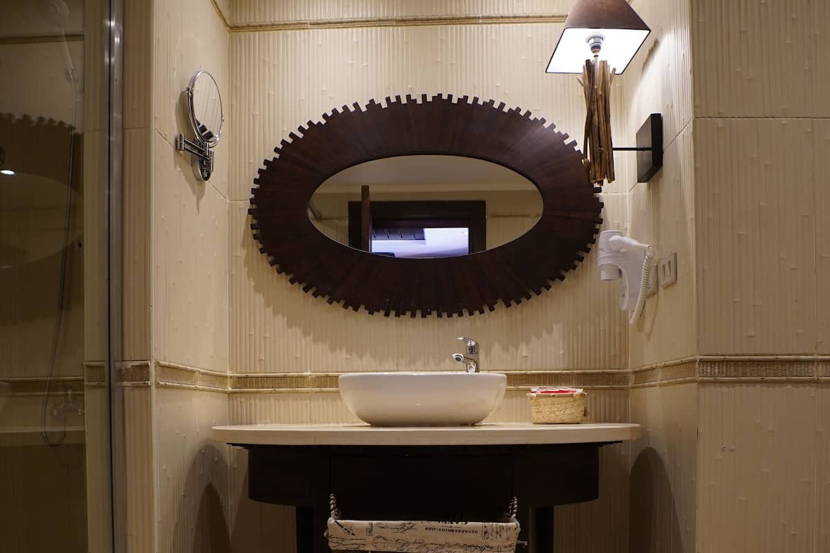 hair dryer, slippers, towels, soap