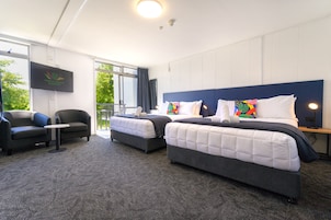 Twin Studio (2 Queen Beds) & Ensuite bathroom | Laptop workspace, free cribs/infant beds, free WiFi, bed sheets
