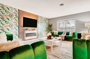 Smart TV, fireplace, video games, books