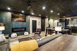 Smart TV, fireplace, video games, stereo