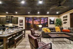 Smart TV, fireplace, video games, stereo