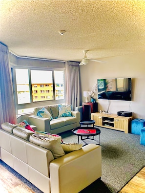 Business Apartment, 2 Bedrooms | Living area | 55-inch Smart TV with digital channels, TV, Netflix