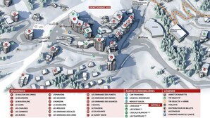 A ski resort map with marked locations for residences, hotels, and other amenities. - 119 LE Sunny Snow 1650 (LES ORRES 1650)