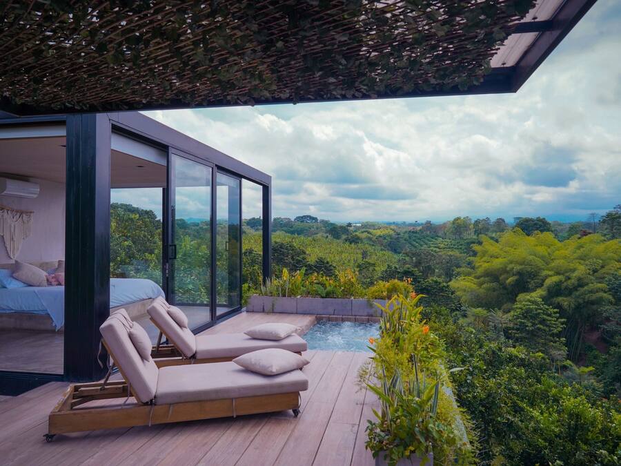 Deluxe villa, 1 slaapkamer, privézwembad, uitzicht op bergen | Terras