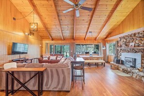 TV connectée, cheminée, jeux vidéo, lecteur de DVD