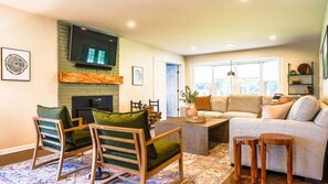 Smart TV, fireplace, video games, table football