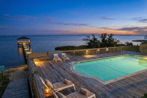 A heated pool - 6BR Soundfront | Duck, NC | Private Pool, Hot Tub, Rooftop Deck | Pet-Friendly (Kitty Hawk)
