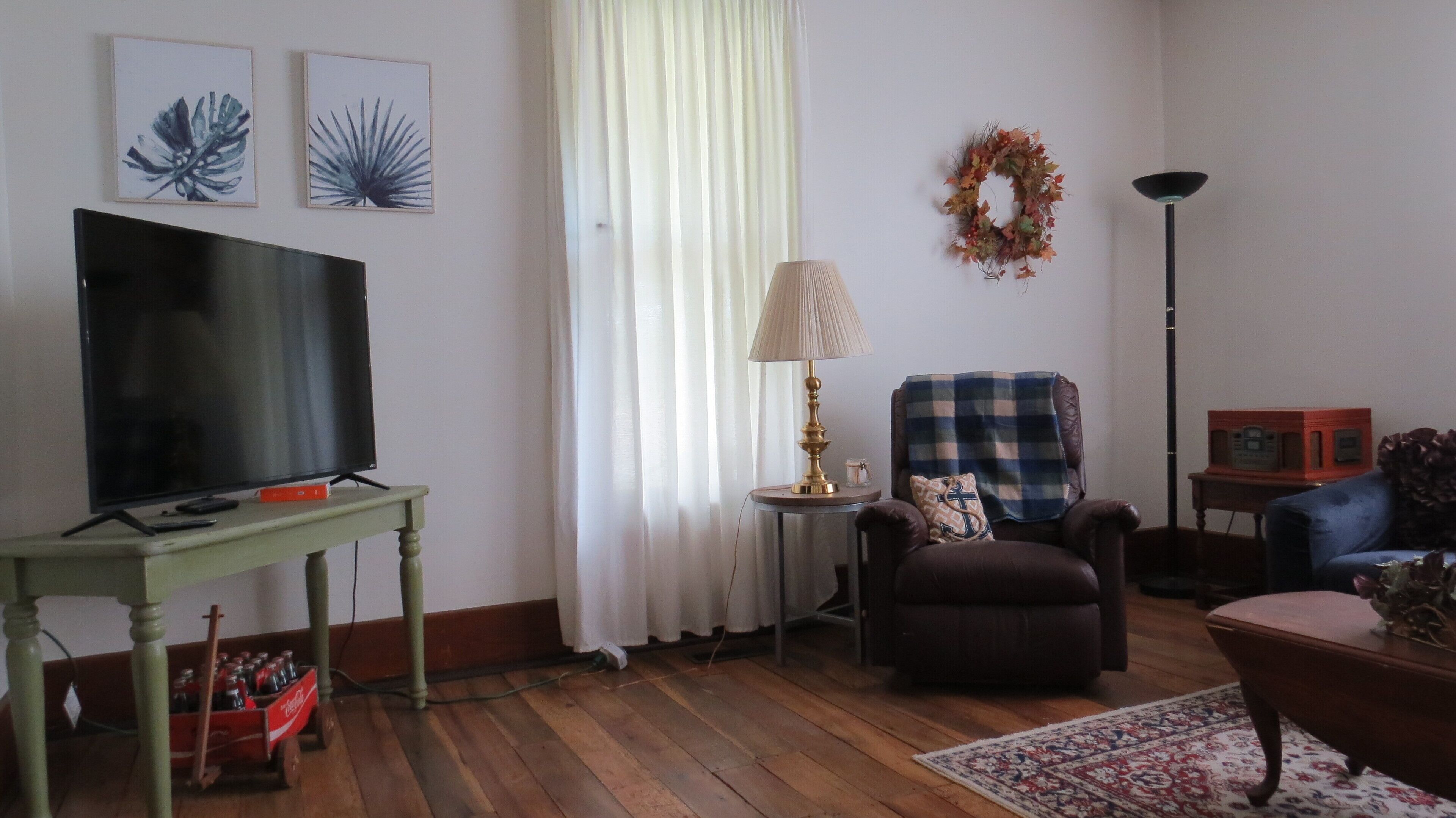 Smart TV, DVD player, books, video library