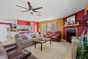 TV, fireplace, offices