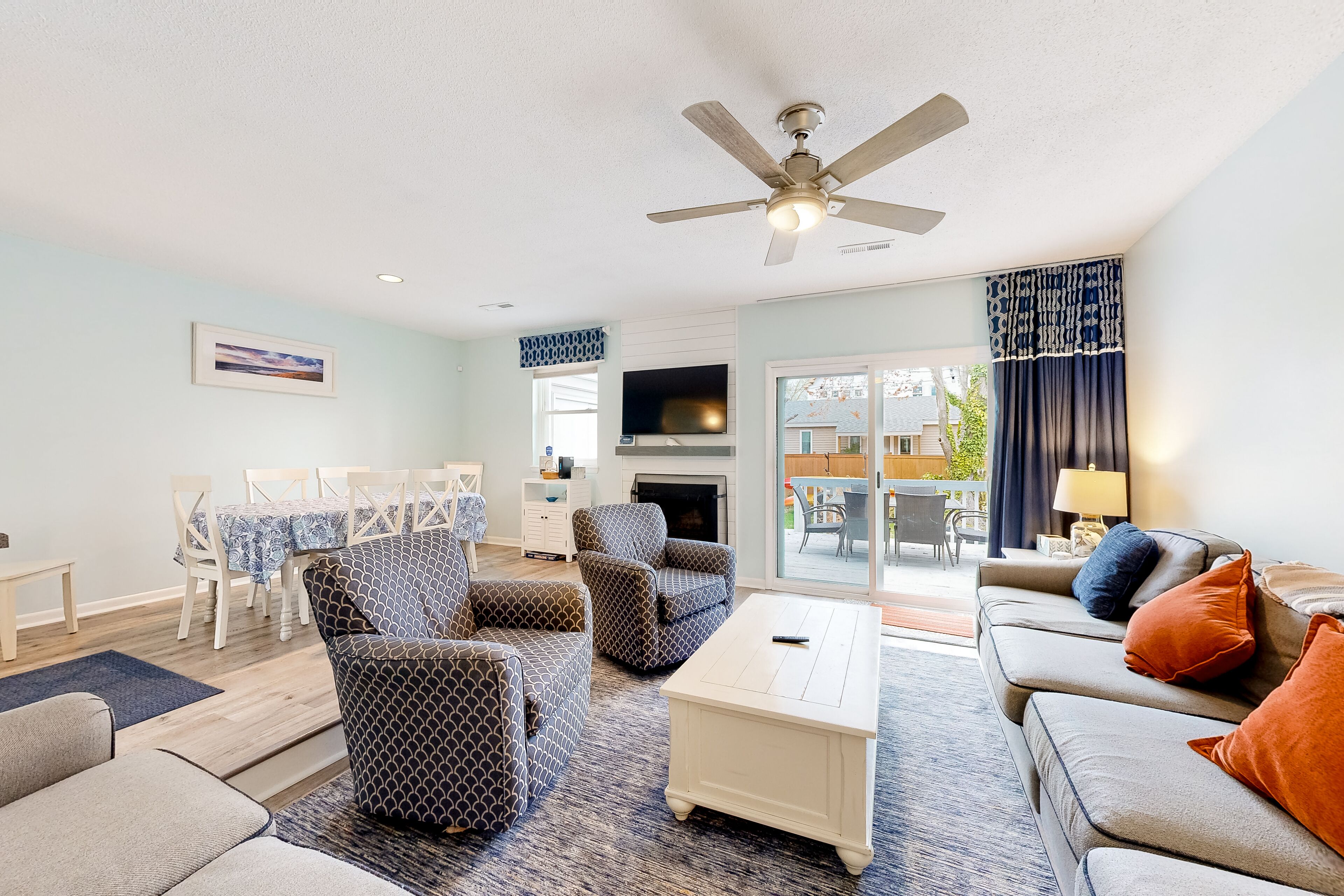 Town of Dewey Beach home with fireplace, gas grill, deck, W/D, & full kitchen