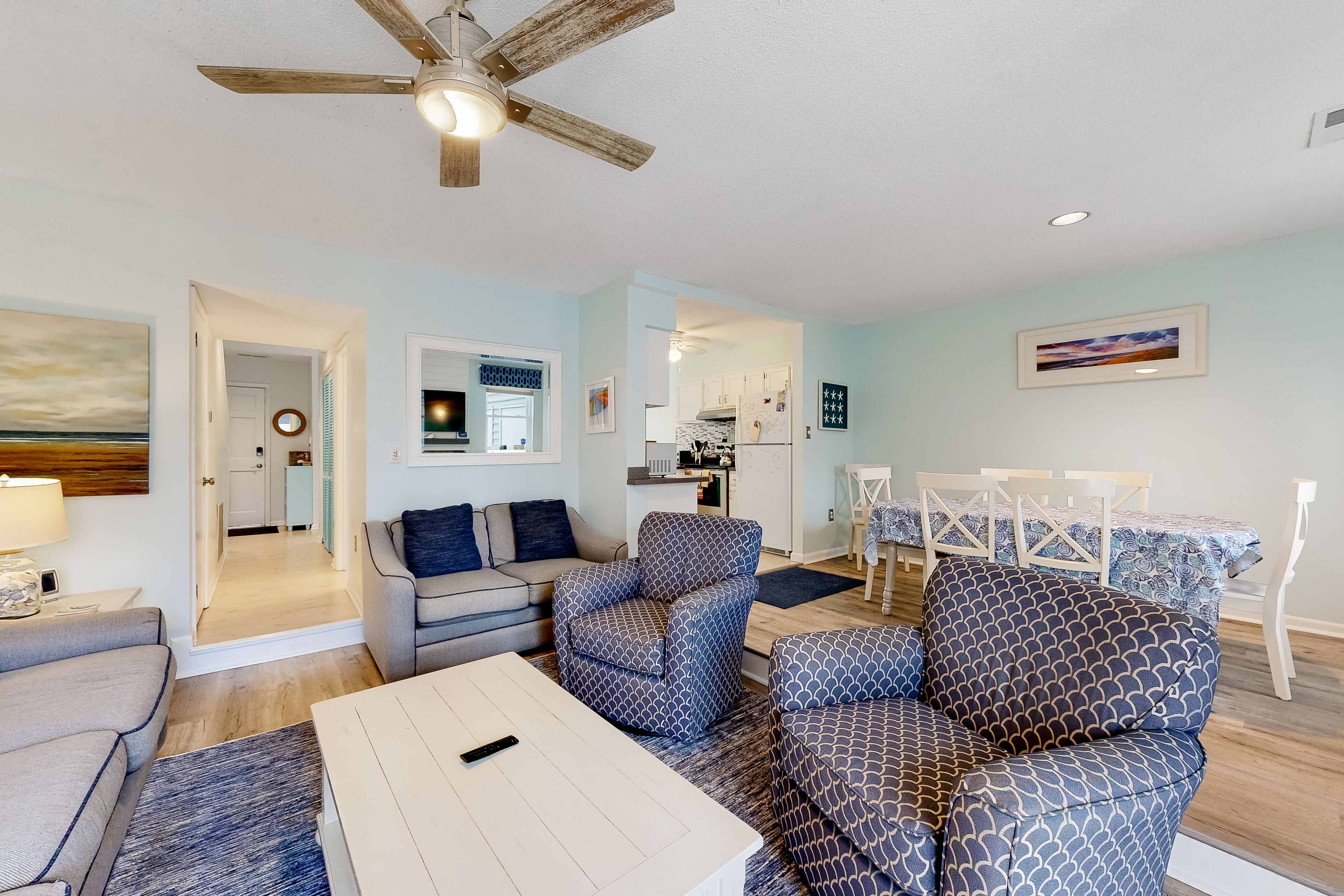 Town of Dewey Beach home with fireplace, gas grill, deck, W/D, & full kitchen