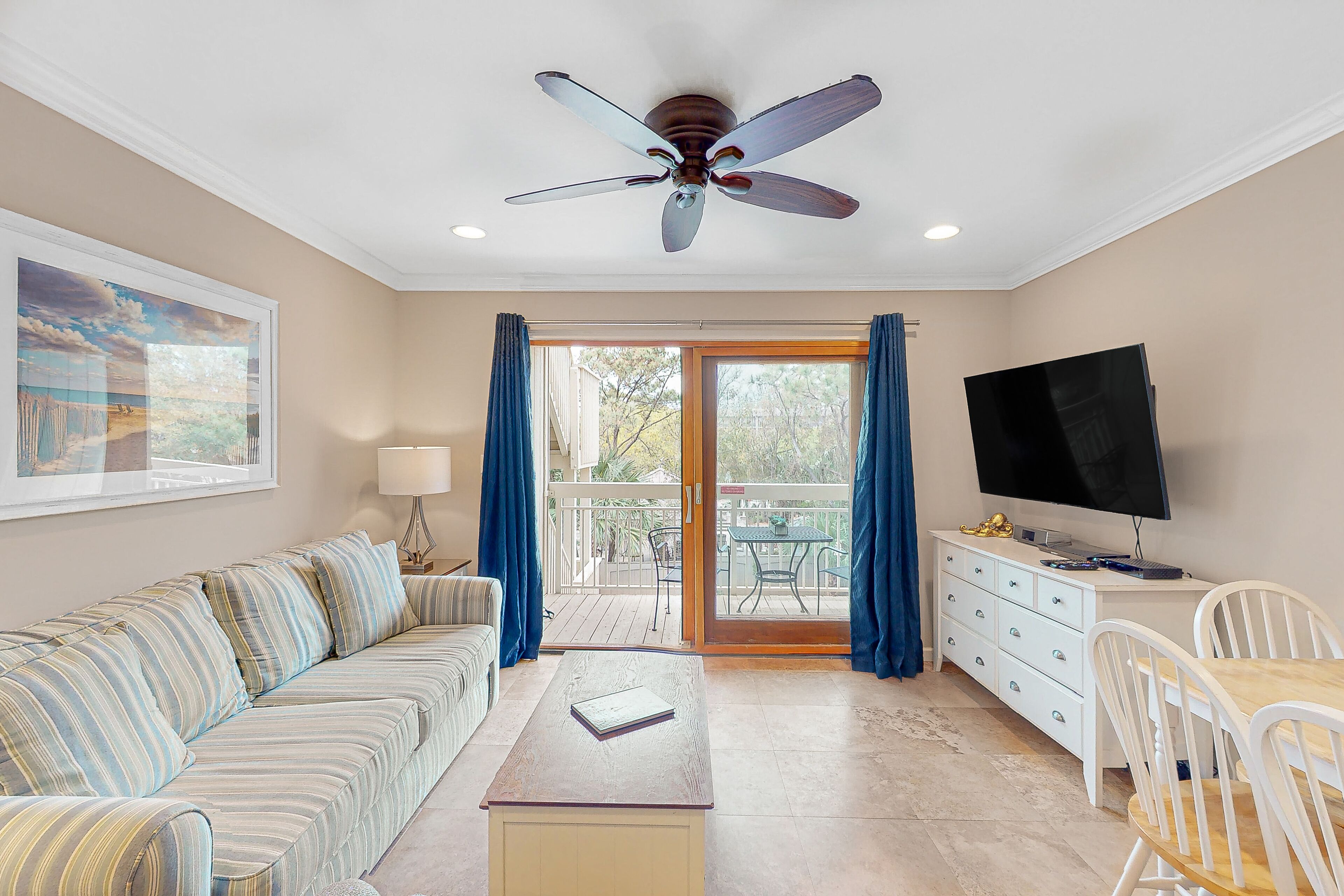 Oceanfront villa with washer/dryer, scenic balcony, pool access & central AC