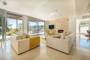 TV, fireplace