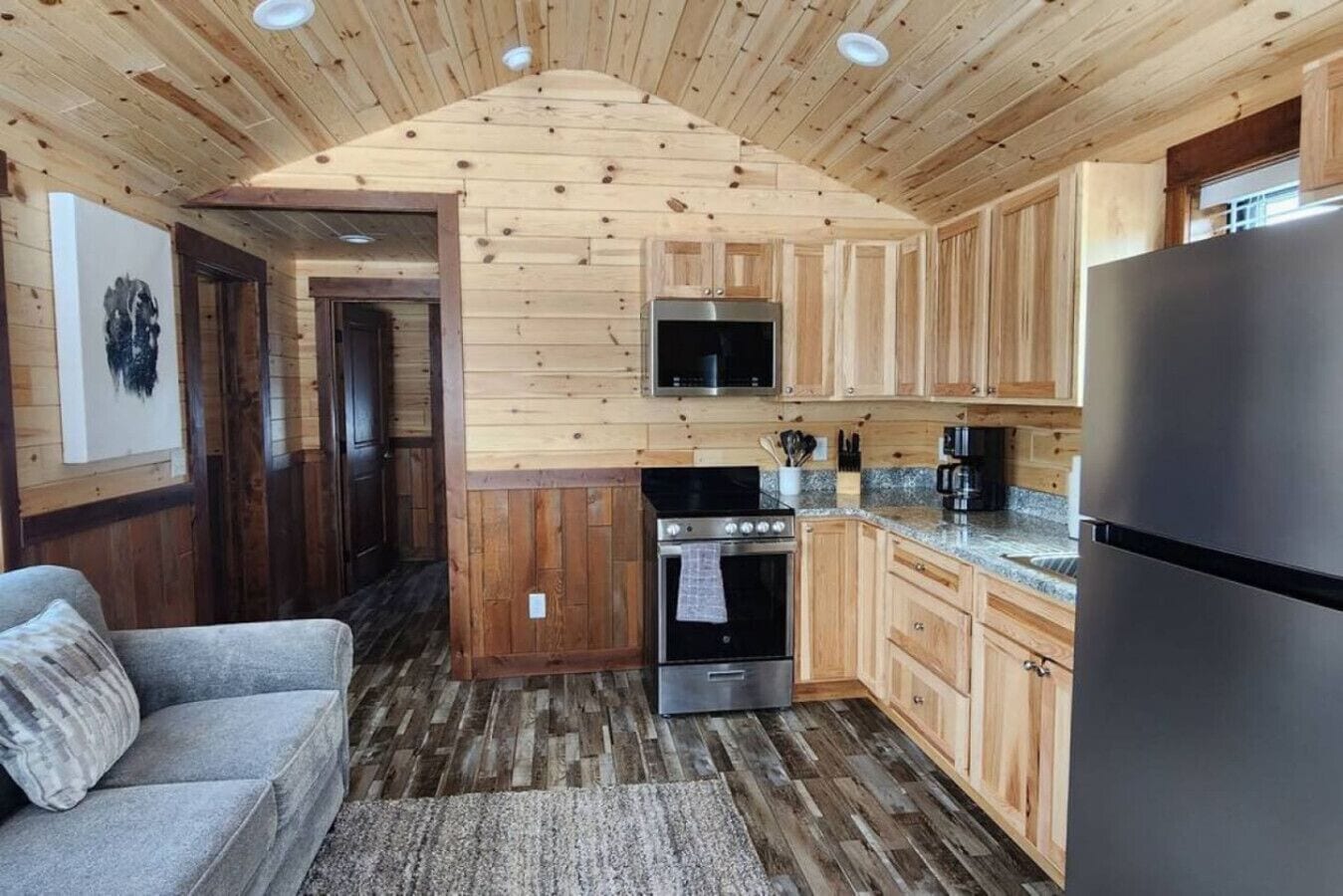 Microwave, stovetop, coffee/tea maker, toaster