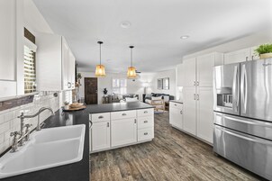 Family House, Multiple Bedrooms, Private Pool | Private kitchen | Coffee/tea maker, electric kettle, dining tables