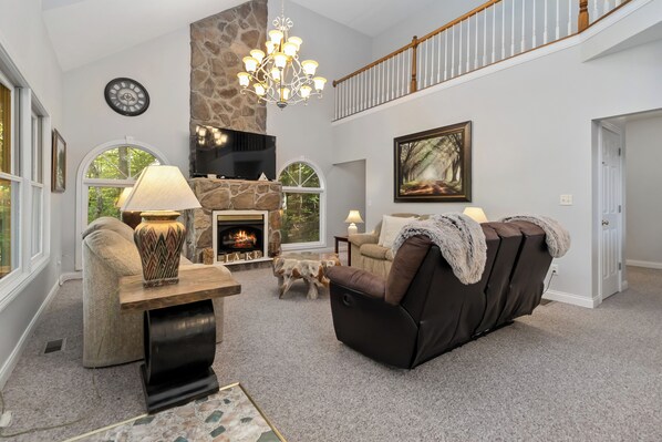 Smart TV, fireplace, video games, books