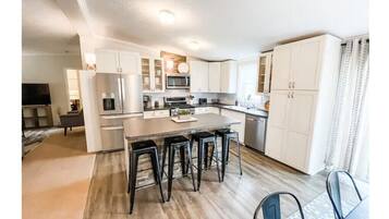 Microwave, toaster, cookware/dishes/utensils