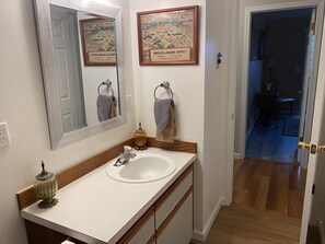 Hair dryer, towels, toilet paper