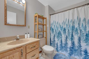 Badewanne, Haartrockner, Handtücher, Seife