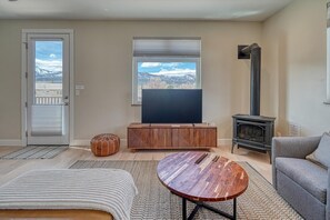 Smart TV, fireplace, video games, DVD player
