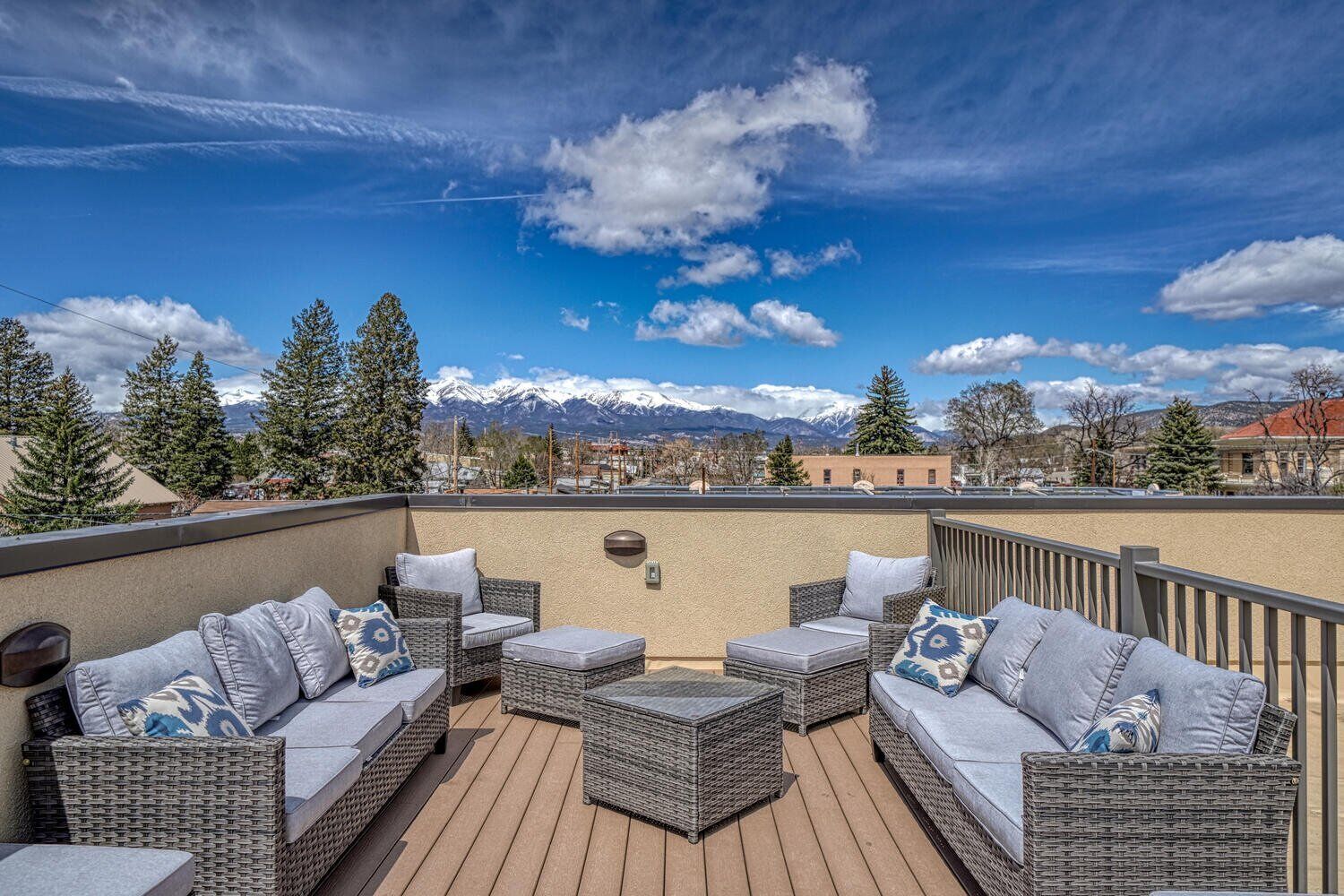 Unwind and relax on the rooftop patio with breathtaking 360 degree views of the surrounding mountains