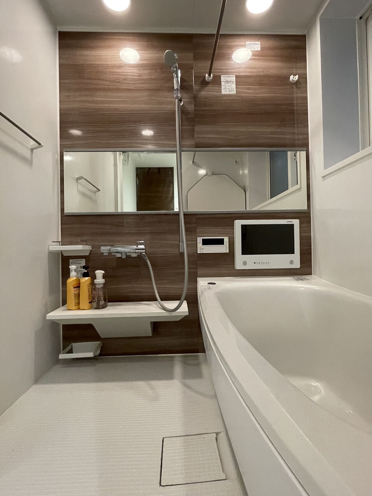 Hair dryer, bidet, towels, soap