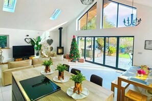 Televisión y chimenea 