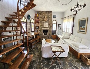 House, 2 Bedrooms, Balcony, Garden View | Living room - Spacious Maisonette on the "eu Blue Beach" of Kalogria in Sithonia in Greece (Sithonia)