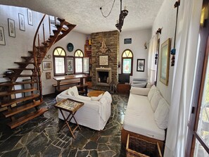 House, 2 Bedrooms, Balcony, Garden View | Living room - Spacious Maisonette on the "eu Blue Beach" of Kalogria in Sithonia in Greece (Sithonia)