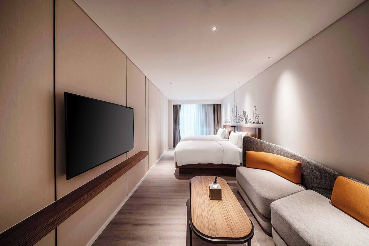 Kamar (行政双床房) | Seprai premium, selimut bulu angsa, dan bantalan ekstra lembut