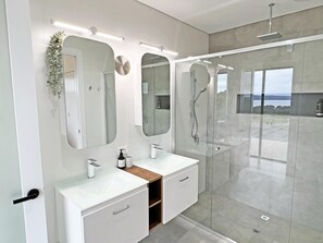 Combined shower/tub, hair dryer
