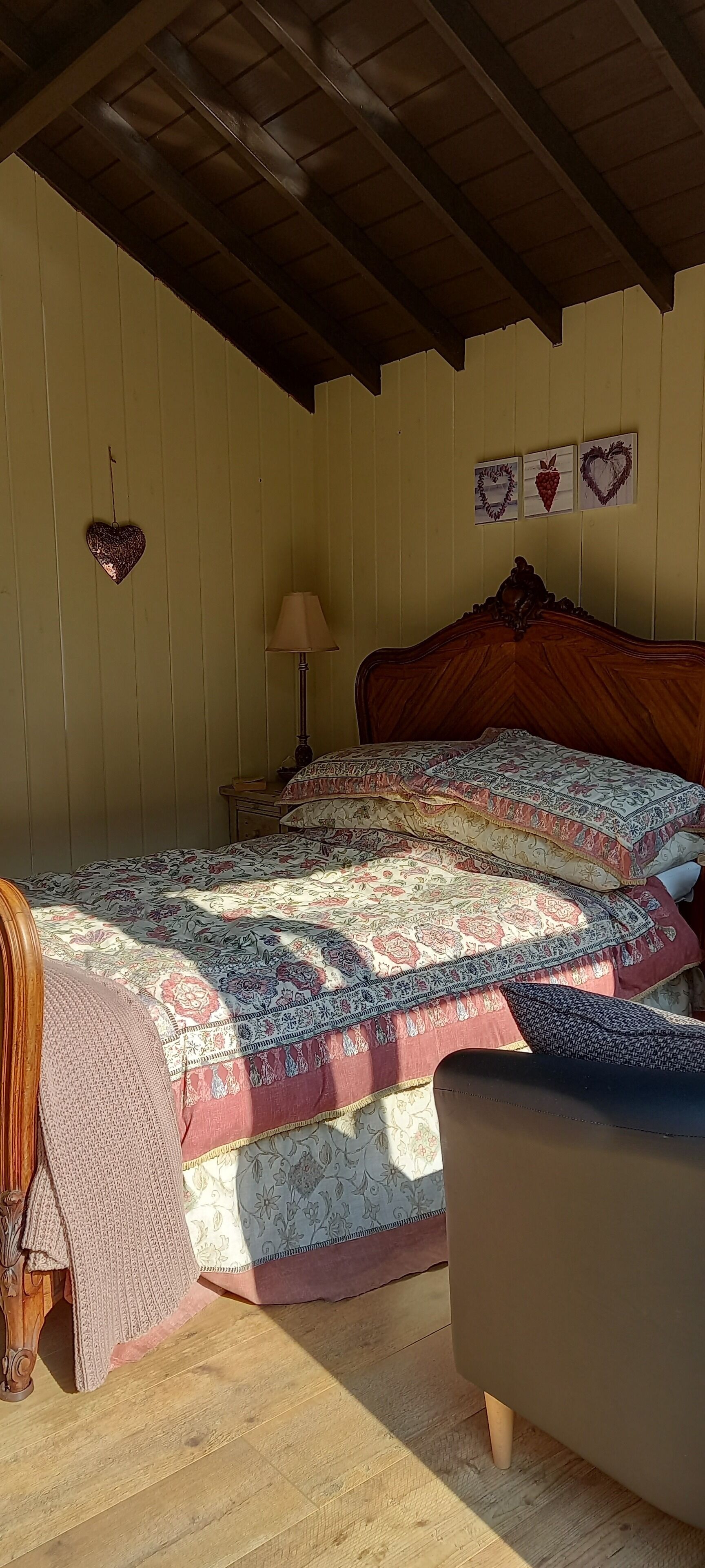 Secluded timber cabin with private garden and wood fired hot tub.