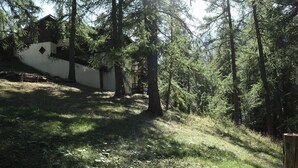 A forested area with a building partially obscured by trees. - Appartement Spacieux, Idéal Pour une Famille (LES ORRES 1650)
