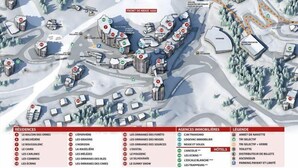 A ski resort map with marked accommodations, amenities, and facilities. - Studio 4 Personnes vue Pistes (LES ORRES 1650)