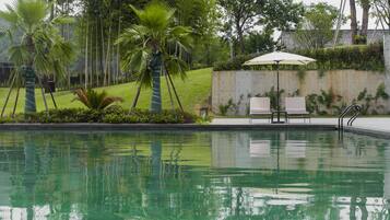Indoor pool, seasonal outdoor pool, lifeguards on site