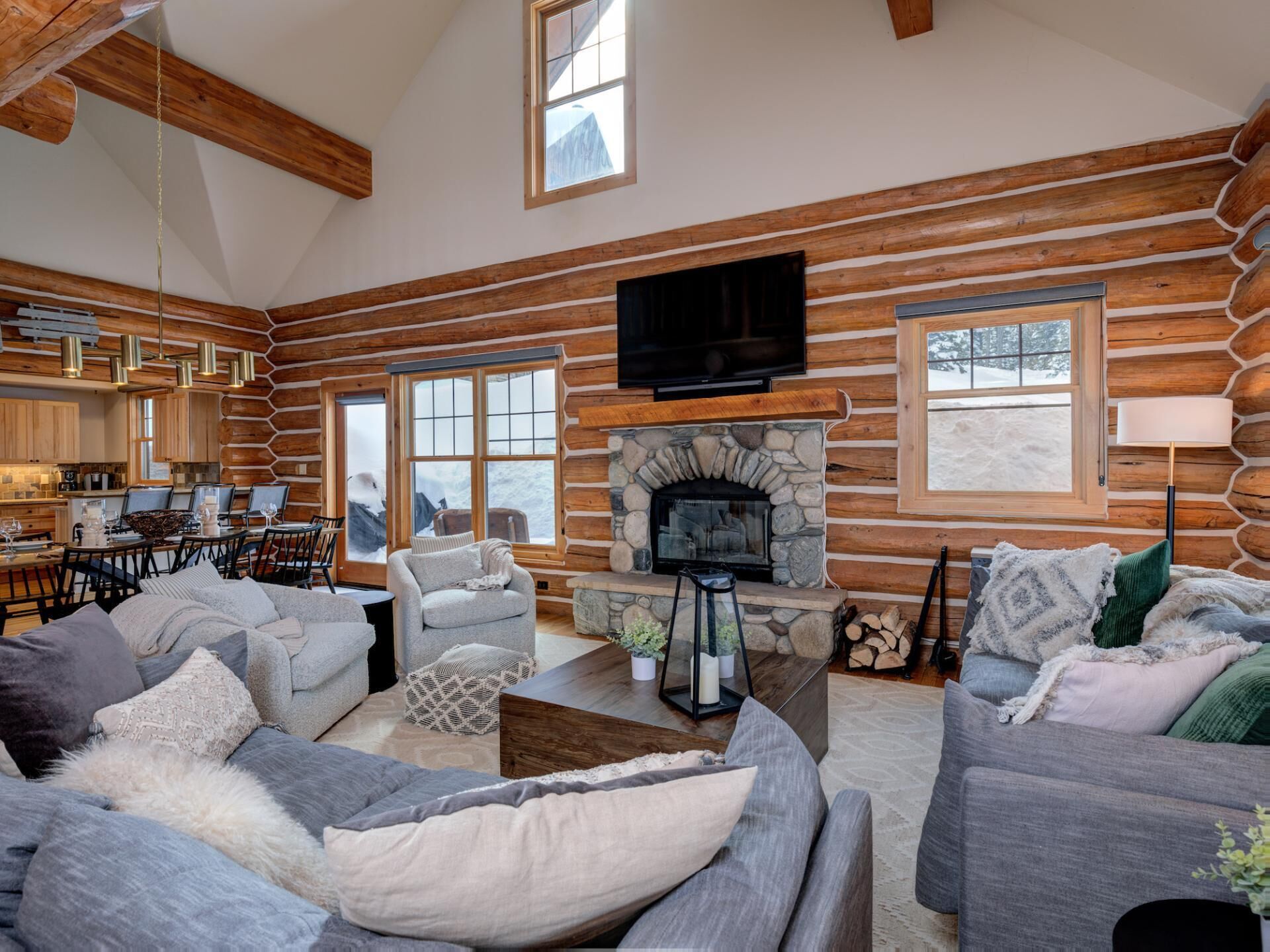 TV, fireplace, foosball