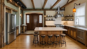 Coffee/tea maker, fridge, microwave, oven - Step into historic magic at this renovated post-and-beam loft in downtown Newport RI! Open floor plan, cozy beds, full kitchen, two decks for outdoor dining, mini-split AC, TVs. Steps to Thames Street, shops, wharfs—Superhost (Newport)
