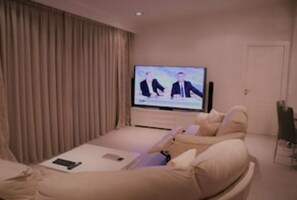 TV connectée, cheminée, jeux vidéo, lecteur de DVD