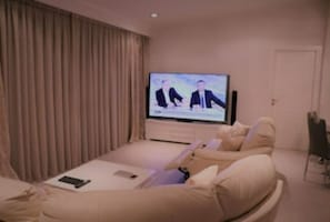 TV connectée, cheminée, jeux vidéo, lecteur de DVD