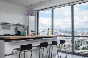 Deluxe Apartment | Private kitchen | Full-sized fridge, oven, dishwasher, coffee/tea maker - Penthouse w 360 View of Athens and Gym (Athens)
