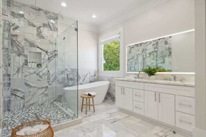 Bathtub, hair dryer, towels