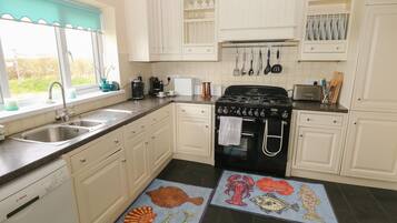 Fridge, dishwasher, electric kettle, toaster