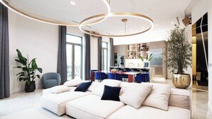 Apartment, 2 Bedrooms, Fireplace, City View | Living area - Luxury Penthouse In Downtown (Budapest)