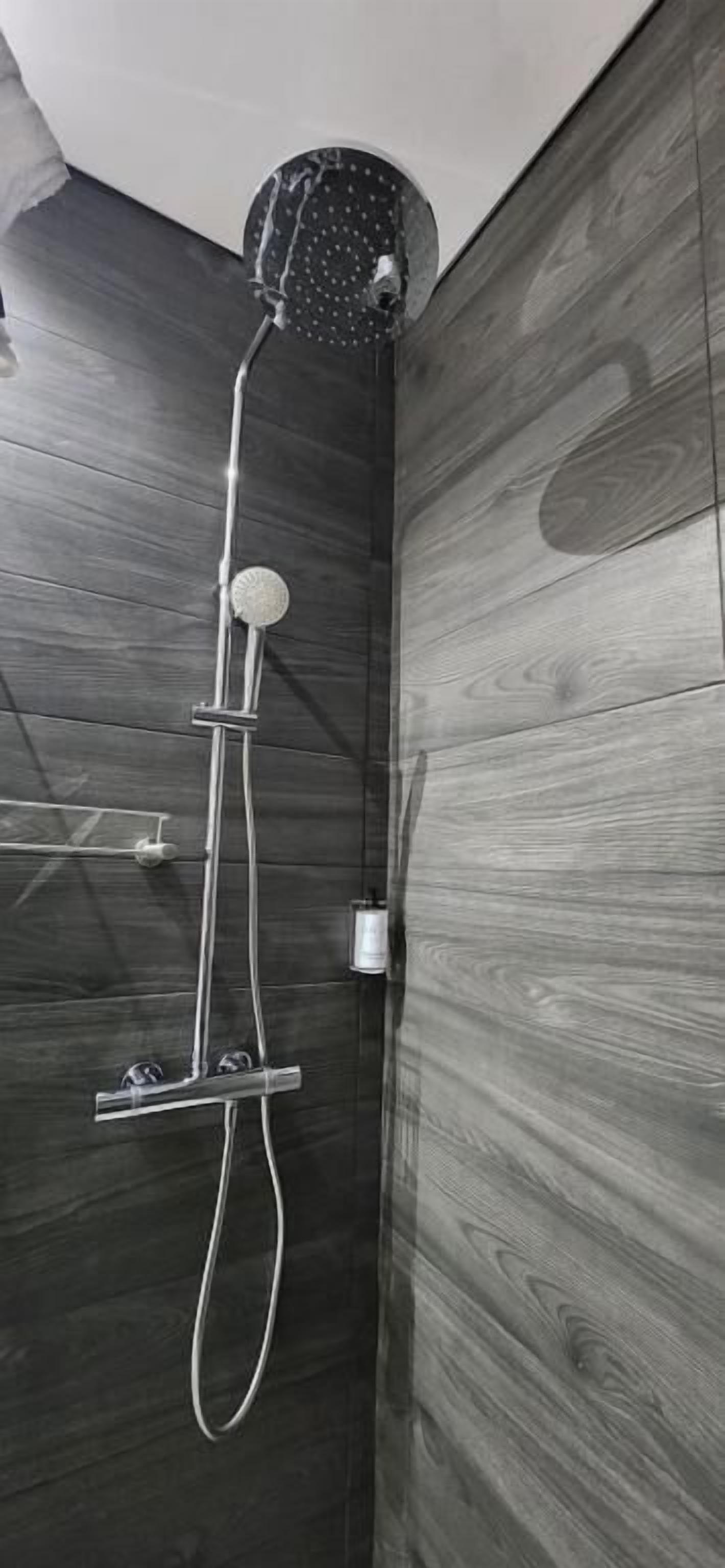 deluxe room | bathroom | shower, free toiletries, hair dryer, towels