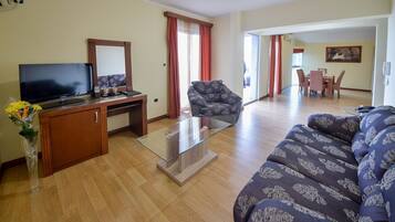 Presidential Apartment, 2 Bedrooms, Sea View | Living area | 32-inch LCD TV with premium channels, TV